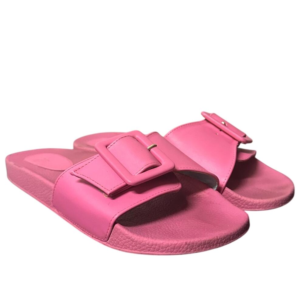 Frances Valentine Daisy Sandal Slides in Pink Vegan Leather Size 9 Pool Summer